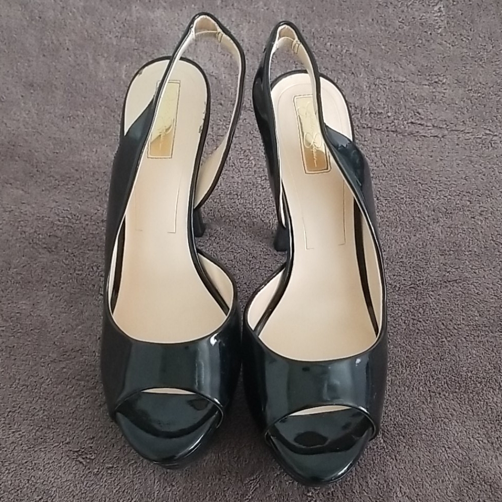 Black patent leather heels